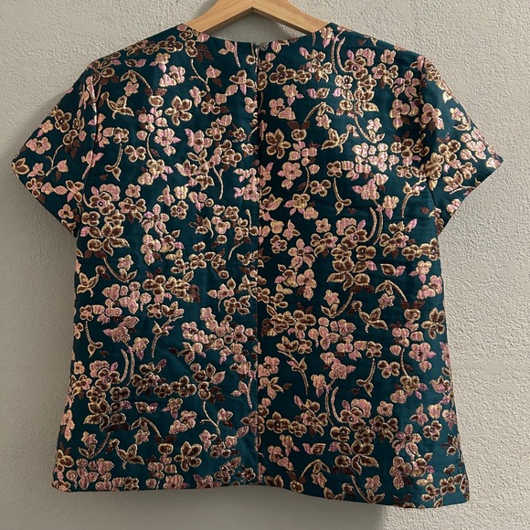 J. Crew Collection Womens Emerald Green Floral Brocade Top Size S $148 - Picture 2 of 7